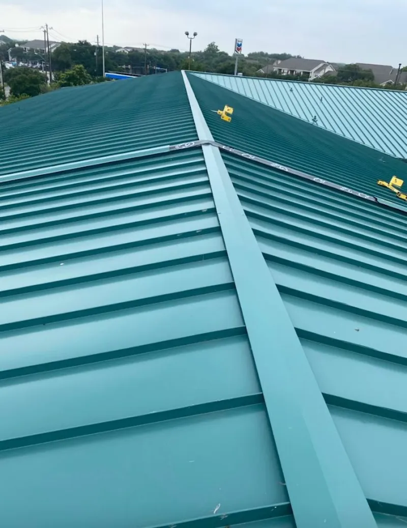 Green commercial metal roof ridge and valley for Metal Roof Repair in New Albany